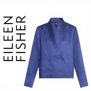 Eileen Fisher Jacket Women Silk Shawl Collar Blue Boxy Long Sleeve Size M NWT